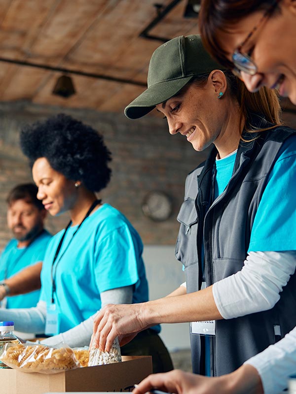 Volunteers in a food kitchen